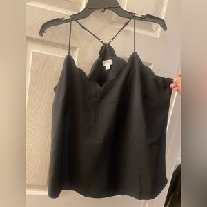 Black J Crew Scalloped Adjustable Neckline Adjustable Lined Blouse. Size 10